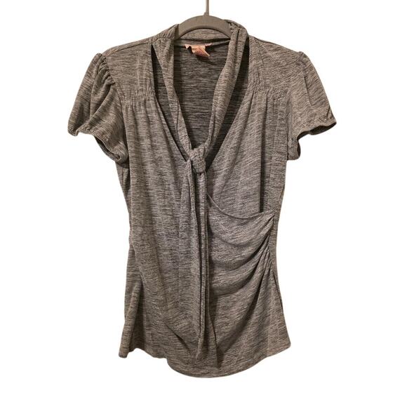 Candie's Tops - Candie’s Y2K Gray Tie Neck Ruched Top Women’s L Short Sleeve